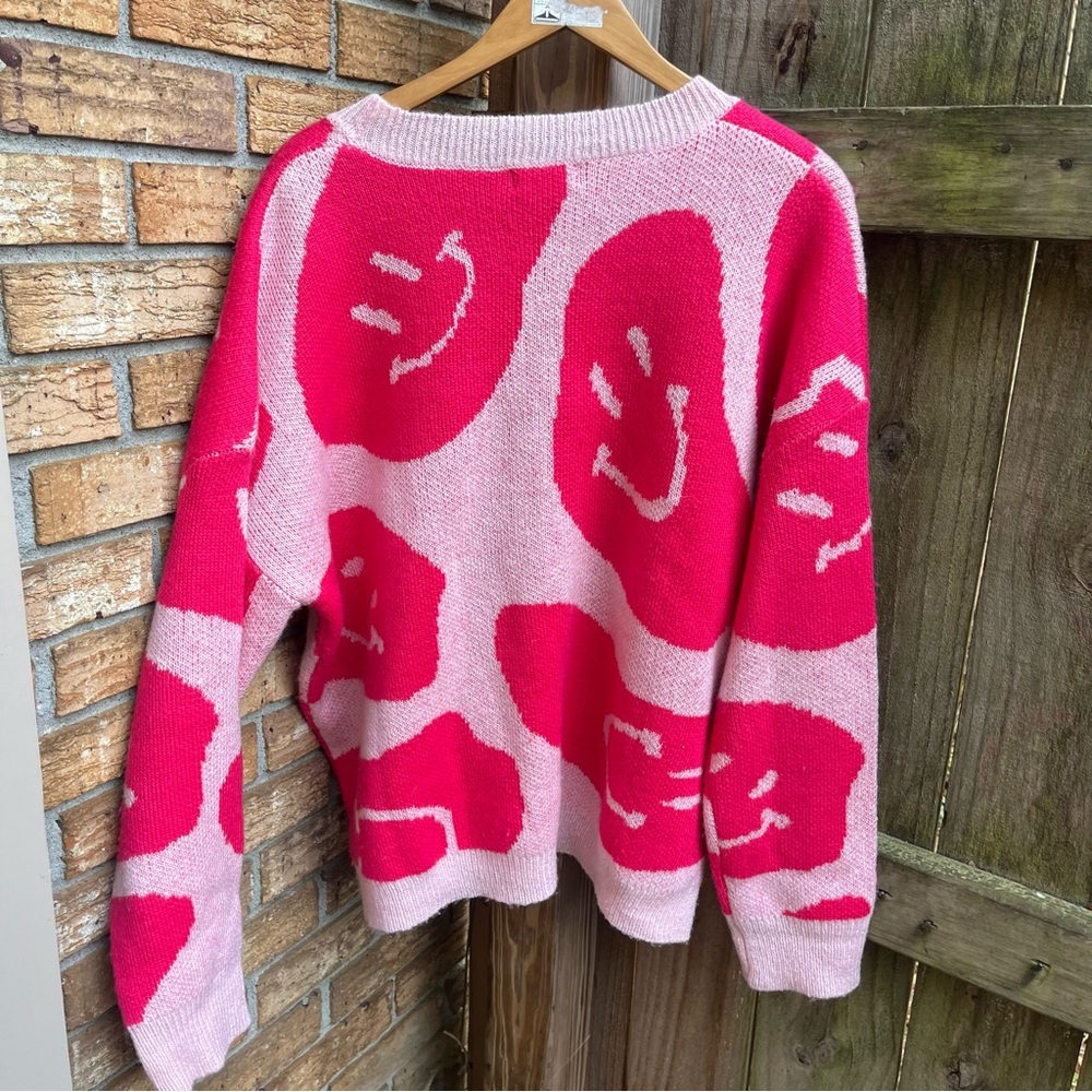 Altar'd State Pink Smiley Face Sweater Dopamine Dressing - Picture 3 of 3